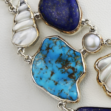 Lapis Lazuli, Turquoise, Pearl, Mother of Pearl Necklace