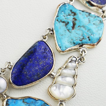 Lapis Lazuli, Turquoise, Pearl, Mother of Pearl Necklace