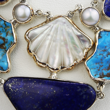 Lapis Lazuli, Turquoise, Pearl, Mother of Pearl Necklace