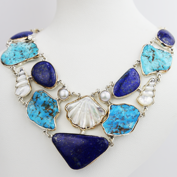 Lapis Lazuli, Turquoise, Pearl, Mother of Pearl Necklace
