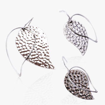 Hammered leaf Earrings and pendant Sterling silver