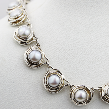 Pearl Sterling Silver Necklace and Earrings Set