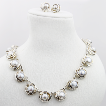 Pearl Sterling Silver Necklace and Earrings Set