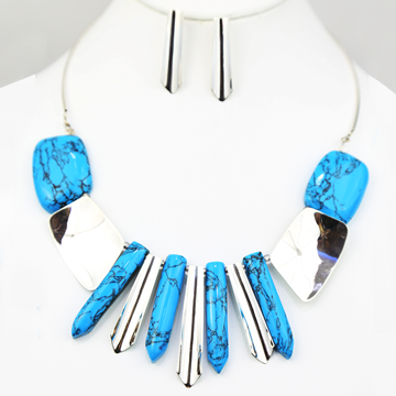 Rare turquoise in silver necklace and earrings