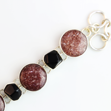 Raspberry Aventurine and Obsidian in Sterling silver bracelet