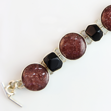 Raspberry Aventurine and Obsidian in Sterling silver bracelet