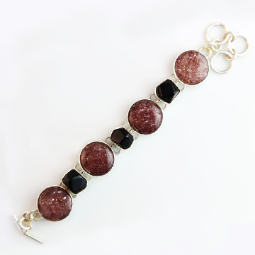 Raspberry Aventurine and Obsidian in Sterling silver bracelet