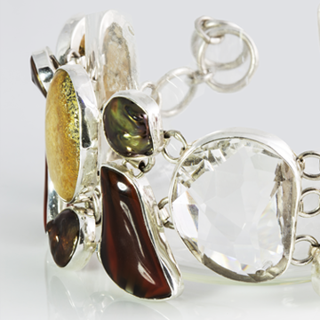 .925 Sterling silver, Quartz, mother pearl, fire agate and yellow aventurine.