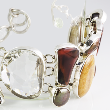 .925 Sterling silver, Quartz, mother pearl, fire agate and yellow aventurine.