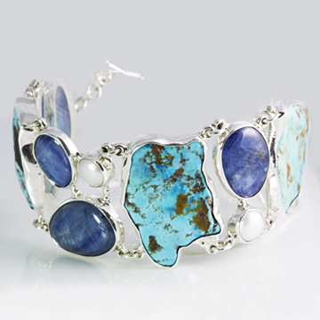 .925 Sterling Silver Lapis lazuli, turquoise and pearl Bracelet