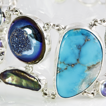 Fascinating. .925 Sterling Silver with druzy, turquoise and mother pearl