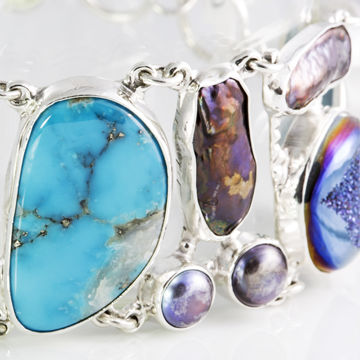 Fascinating. .925 Sterling Silver with druzy, turquoise and mother pearl