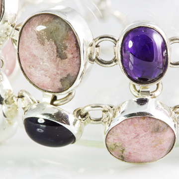 Scintillating with glamour. .925 Sterling silver with amethyst and rhodonite.