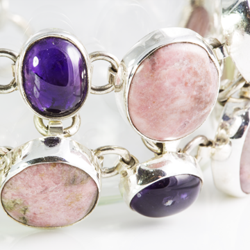 Scintillating with glamour. .925 Sterling silver with amethyst and rhodonite.