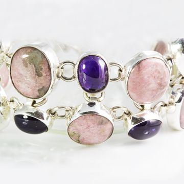 Scintillating with glamour. .925 Sterling silver with amethyst and rhodonite.