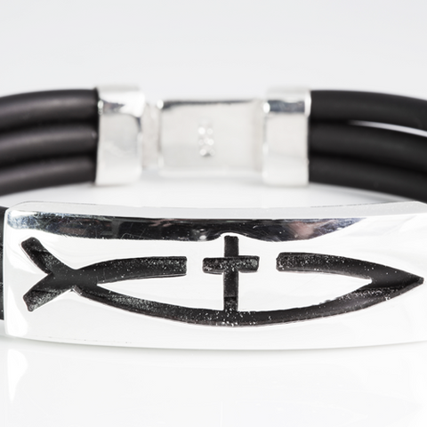 Men's Sterling Silver & Rubber Bracelet 3