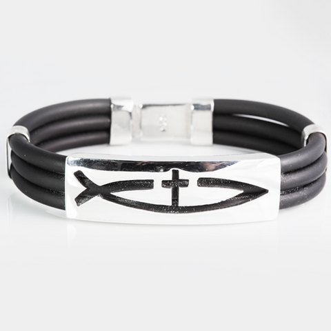 Men's Sterling Silver & Rubber Bracelet 3