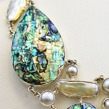 Mother of Pearl, Abalone, Sterling Silver Necklace