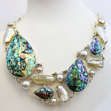 Mother of Pearl, Abalone, Sterling Silver Necklace