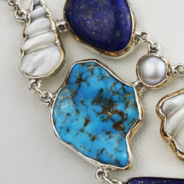 Lapis Lazuli, Turquoise, Pearl, Mother of Pearl Necklace 