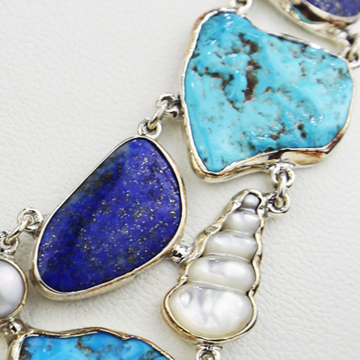 Lapis Lazuli, Turquoise, Pearl, Mother of Pearl Necklace 