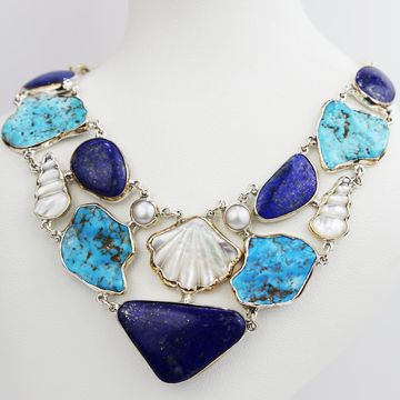 Lapis Lazuli, Turquoise, Pearl, Mother of Pearl Necklace 